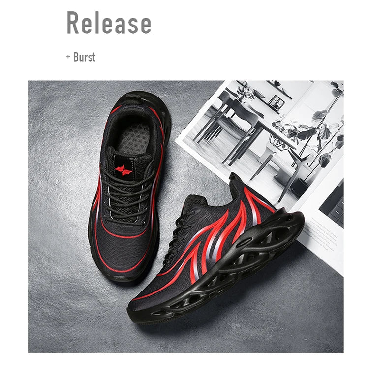 Fashion Running Shoes Men Flame Printed Sneakers Knit Athletic Sports Blade Cushioning Jogging Trainers Lightweight