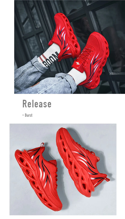 Fashion Running Shoes Men Flame Printed Sneakers Knit Athletic Sports Blade Cushioning Jogging Trainers Lightweight