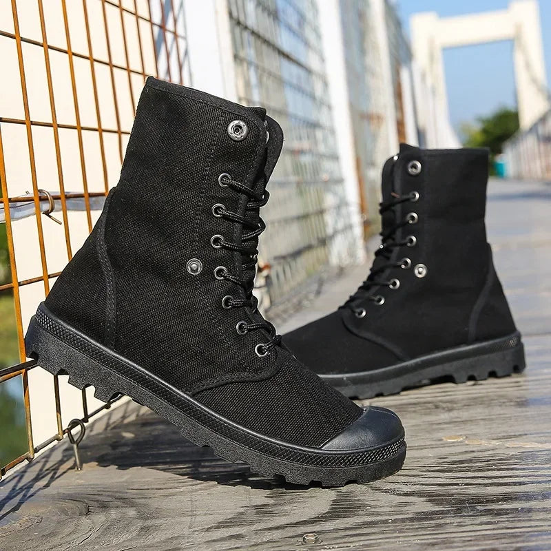 Canvas Boots Men Boots High Top Shoes for Men 2024 New Trend Platform Cuff Shoes Men Casual Ankle Boots Military Bota Masculina