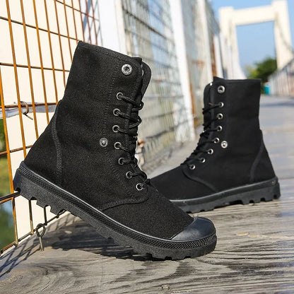 Canvas Boots Men Boots High Top Shoes for Men 2024 New Trend Platform Cuff Shoes Men Casual Ankle Boots Military Bota Masculina