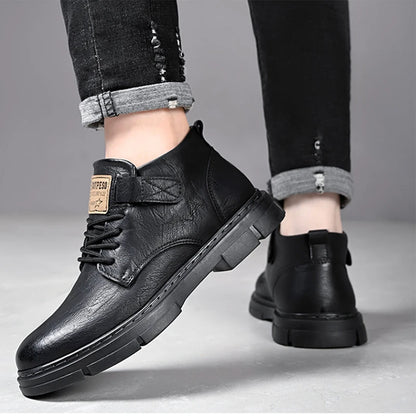 Men Boots Casual Winter Male Shoes High Top Platform Leather Outdoor Walking Sneakers Ankle Chelsea Cowboy Tactical Bootie