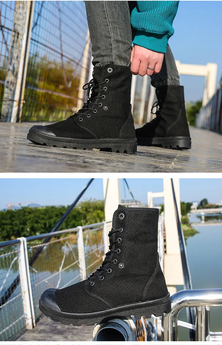 Canvas Boots Men Boots High Top Shoes for Men 2024 New Trend Platform Cuff Shoes Men Casual Ankle Boots Military Bota Masculina