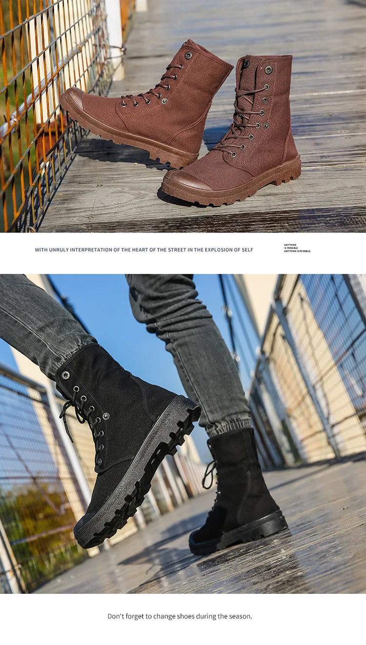 Canvas Boots Men Boots High Top Shoes for Men 2024 New Trend Platform Cuff Shoes Men Casual Ankle Boots Military Bota Masculina