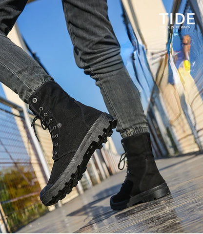 Canvas Boots Men Boots High Top Shoes for Men 2024 New Trend Platform Cuff Shoes Men Casual Ankle Boots Military Bota Masculina