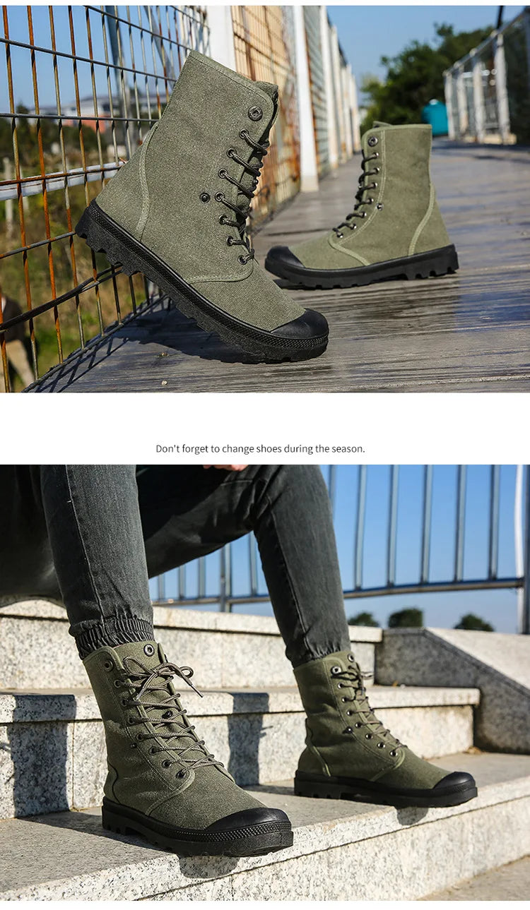 Canvas Boots Men Boots High Top Shoes for Men 2024 New Trend Platform Cuff Shoes Men Casual Ankle Boots Military Bota Masculina