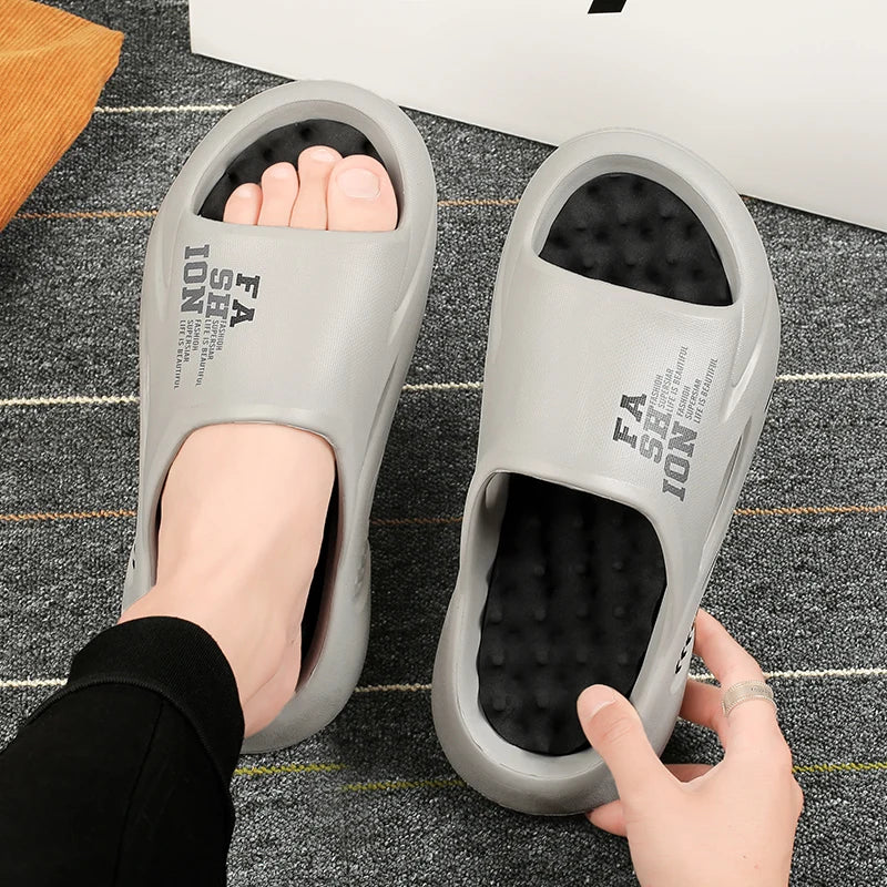 New Men Massage Slippers Indoor Thick Sole Slides Outdoor Beach Sandals Summer Casual Shoes For Men Comfortable Men's Slippers