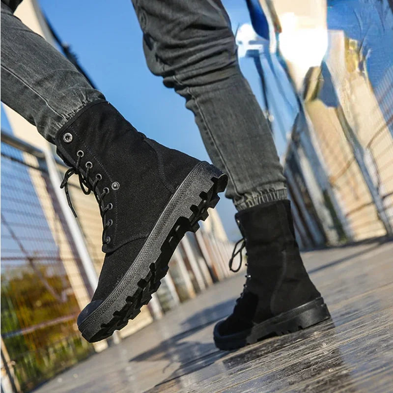 Canvas Boots Men Boots High Top Shoes for Men 2024 New Trend Platform Cuff Shoes Men Casual Ankle Boots Military Bota Masculina