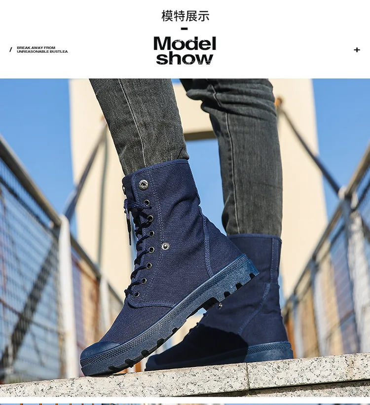 Canvas Boots Men Boots High Top Shoes for Men 2024 New Trend Platform Cuff Shoes Men Casual Ankle Boots Military Bota Masculina