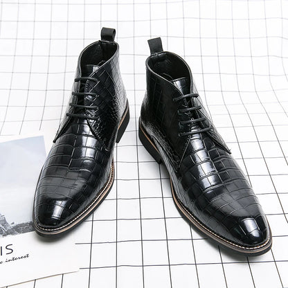 Vintage Crocodile Pattern Patent Leather Boots Men's Chelsea Boots Men's Ankle Boots Fashion Designer Men's Brand Flat Boots