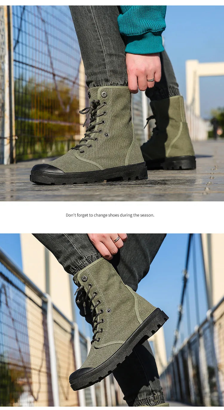 Canvas Boots Men Boots High Top Shoes for Men 2024 New Trend Platform Cuff Shoes Men Casual Ankle Boots Military Bota Masculina