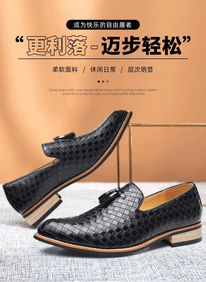 Fringe Men Leather Casual Shoes Checkered Man Loafers Coiffeur Leather Shoes Fashion Driving Mens Shoes Sapato Social Masculino