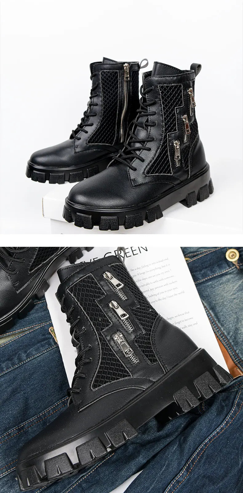 Men's High Top Trendy Outdoor Boots Casual Sports Shoes Thick Sole Comfortable Trendy Versatile Breathable Fashion Plus Size