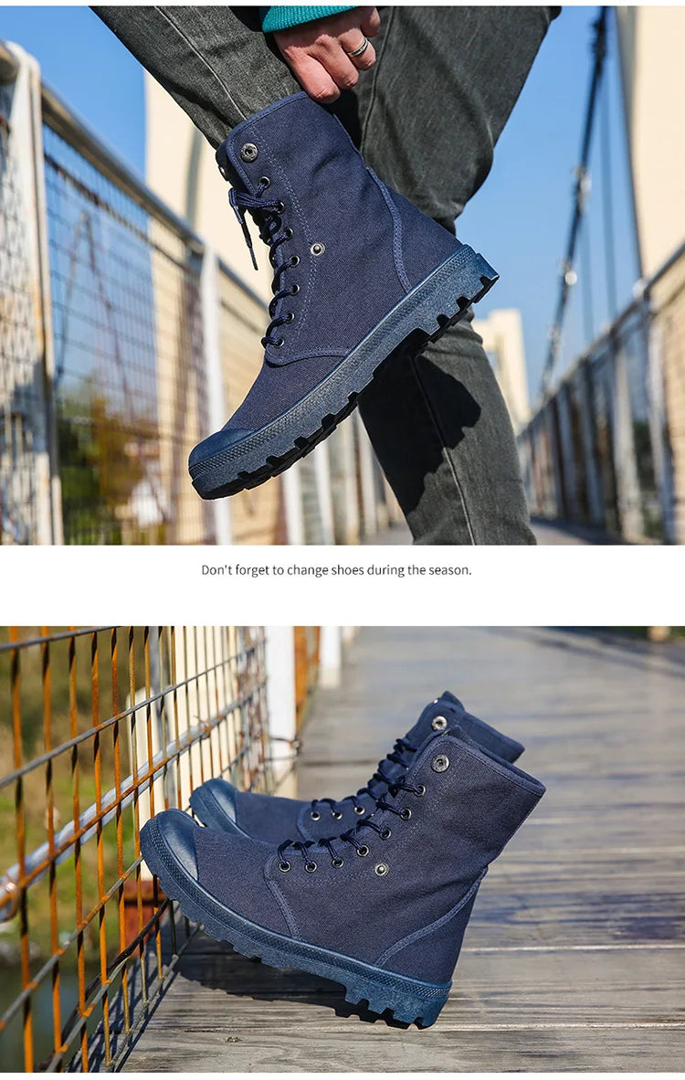 Canvas Boots Men Boots High Top Shoes for Men 2024 New Trend Platform Cuff Shoes Men Casual Ankle Boots Military Bota Masculina